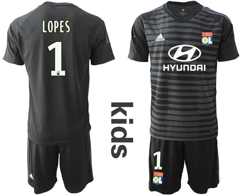 2018_2019 Club Olympique Lyonnais black youth goalkeeper #1 soccer jerseys